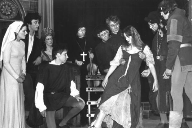 In 1979 Poole and Parkstone grammar schools joined forces for a production of The Lady's Not For Burning by Christopher Fry. In this scene are Susan Finney, Roy Willis, Aiden Emptage, Susan Wright, Alan Barney, Ian Marshall, Mark Hawker, Elise Page, S