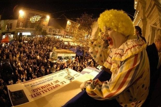 Ivor the clown entertained the crowds at Christchurch Christmas lights switch on circa 2000