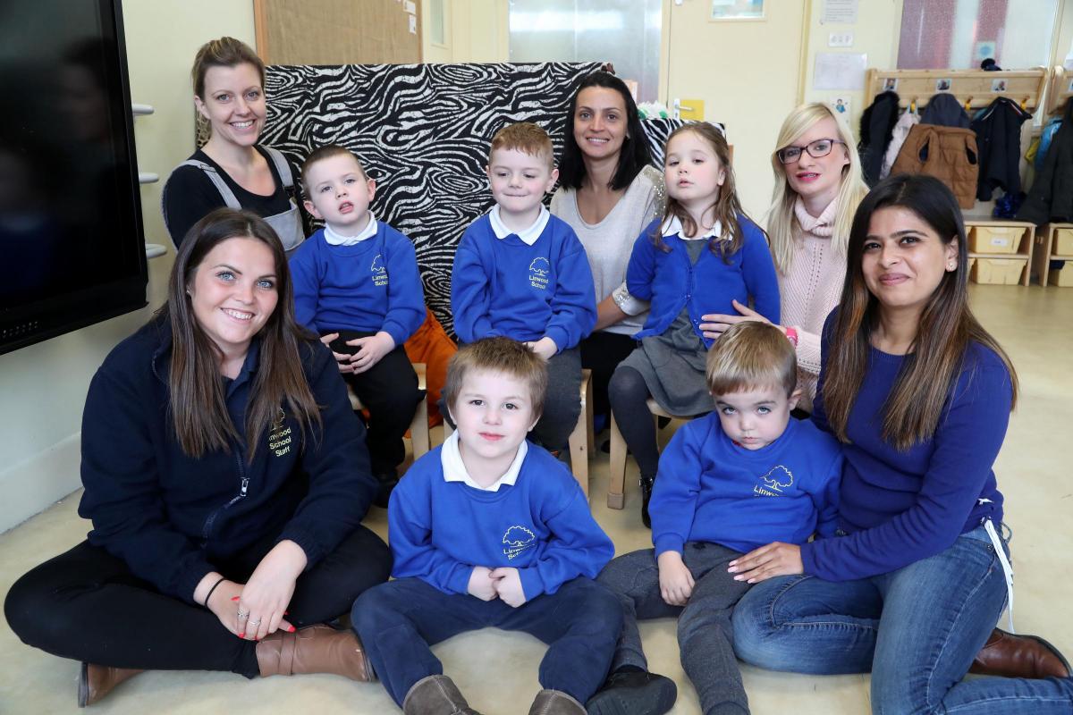 Reception class pupils at the Littlewood Campus of Linwood School with, left, TA Penny Bright and TA Lizzie Wilson.