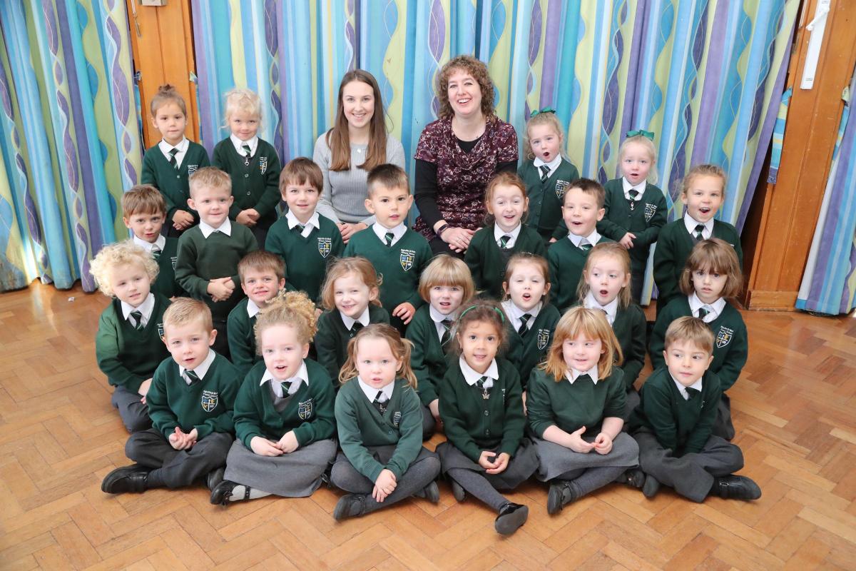 Reception class pupils at Highcliffe St Mark Primary School. with TA Alice Kingham and teacher Hayley Mitchell. 
