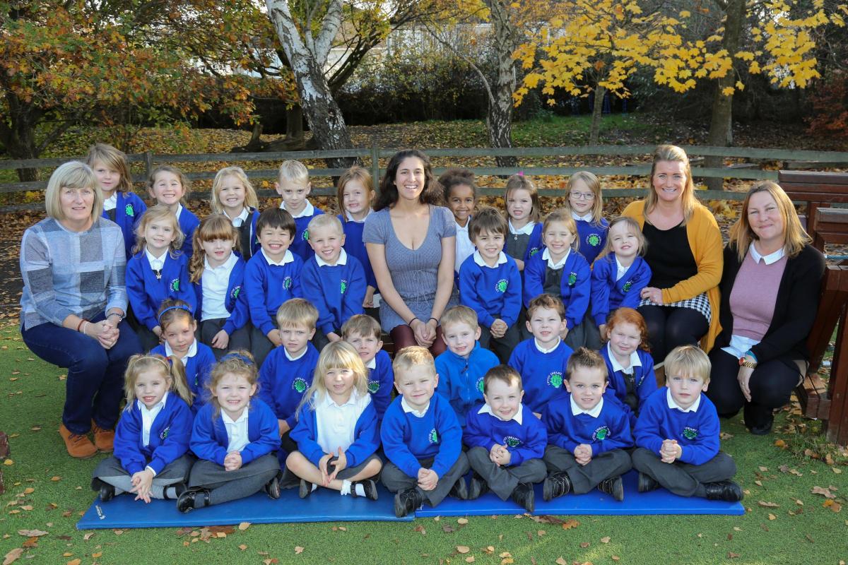 Reception children in Ladybirds class at Upton Infant school with teacher Rebecca Gdesis, centre, and TA's Donna Palmer, Katie Rudd and Mandy Marriott.