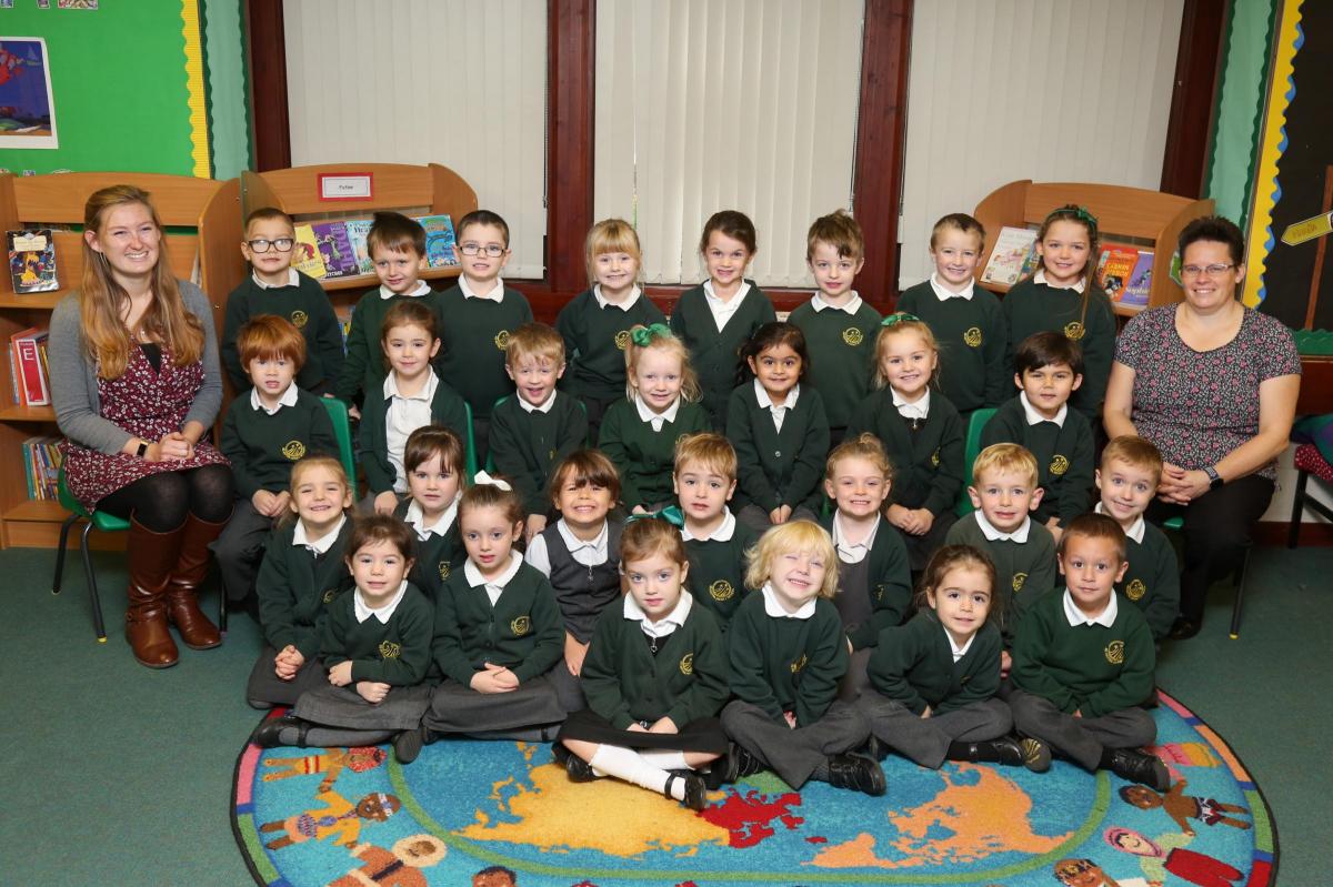 Reception children in Moons class at Ad Astra Infant school with teacher Mrs Hardwicke and TA Mrs Palmer.