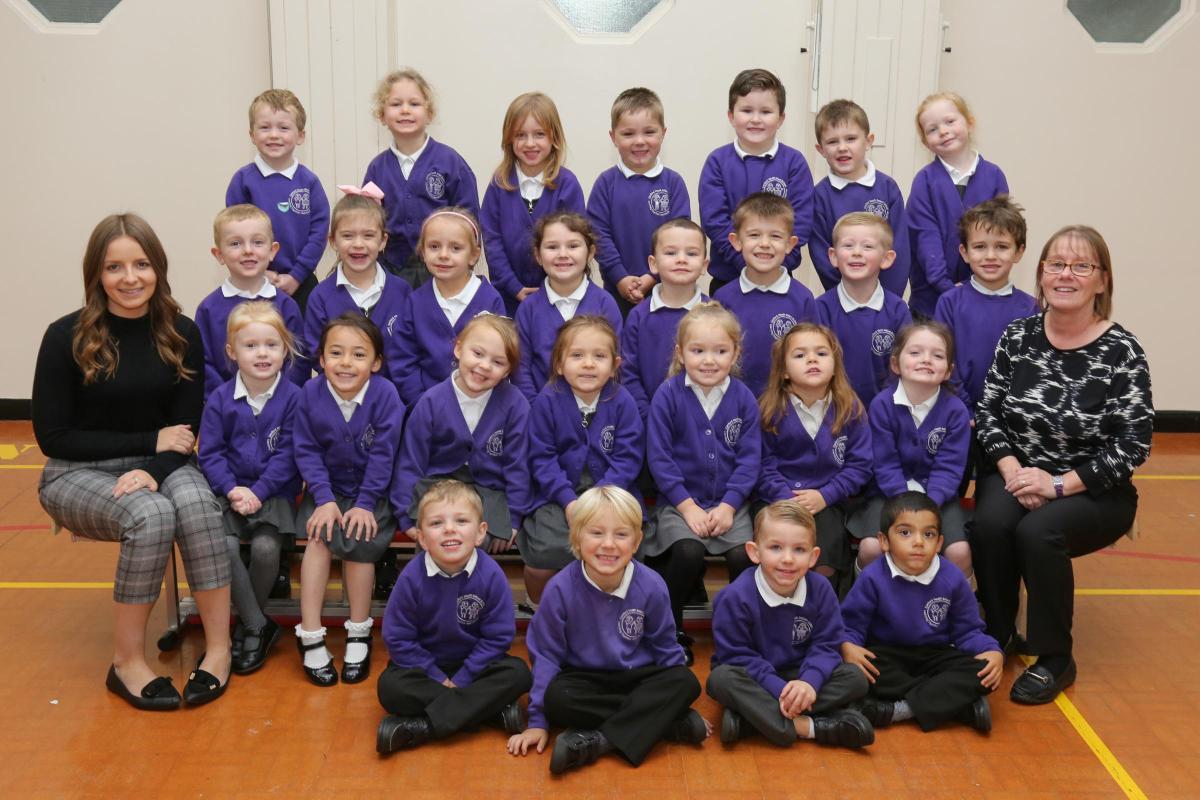 Reception children in Ladybirds class at Canford Heath Infant school  with teacher Miss Gale  and TA Mrs Heeks.