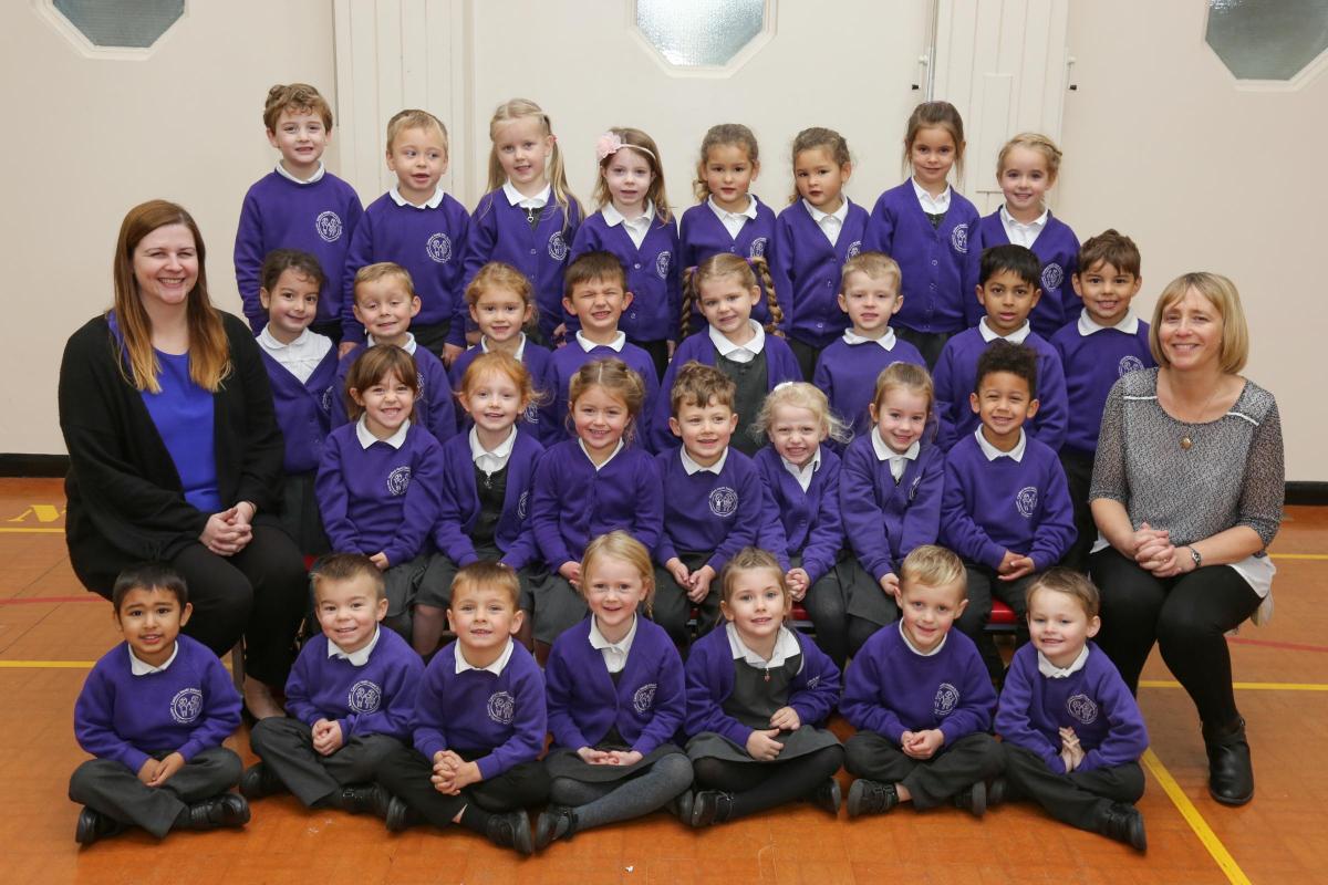 Reception children in Butterflies class at Canford Heath Infant school  with teacher Miss Myers and TA Mrs Dickson