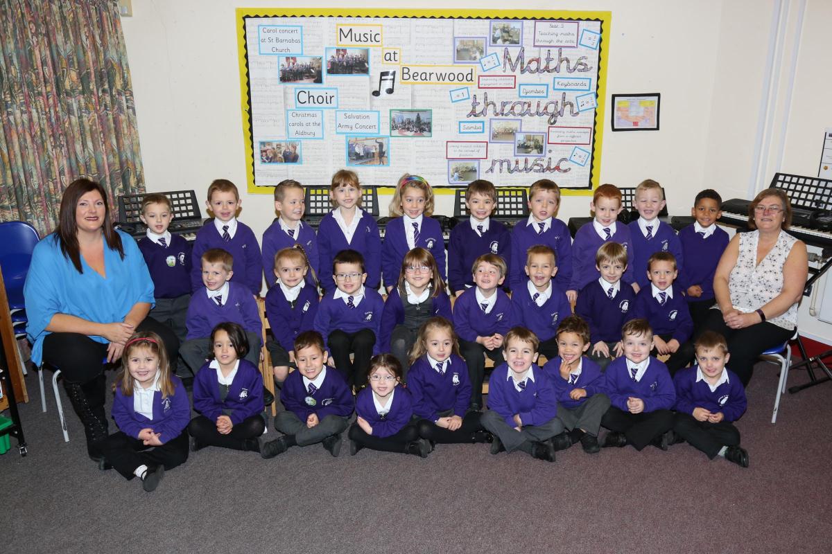 Reception children at Bearwood Primary School with teacher Judith Ramsay and TA Jacky Wilson