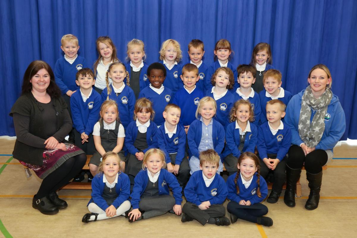 Reception children in Ladybirds class at Longfleet Primary school with teacher Louise Cox and TA Clare Matthews.