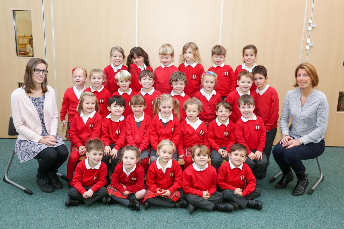 Reception children in Beetles class at Lilliput C of E Infant School with teacher Sarah El Yauti and TA Louise Hudson.