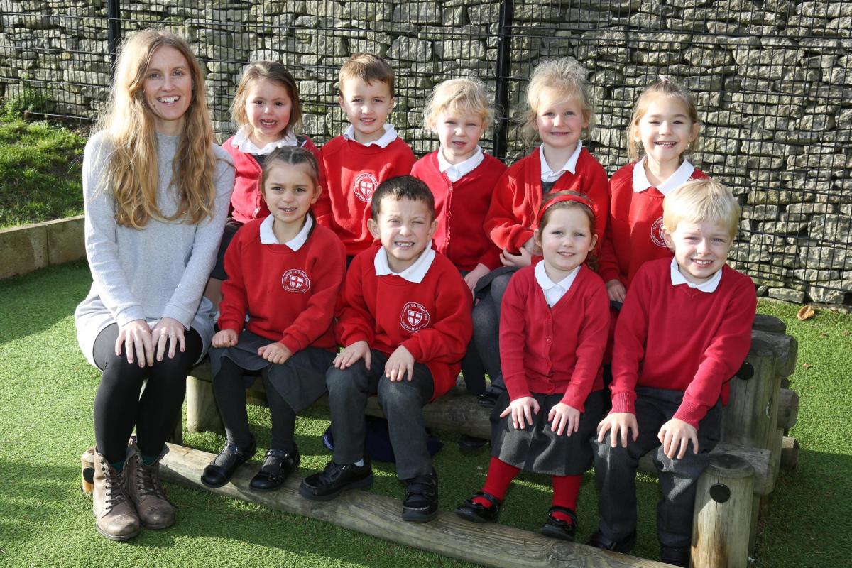 Reception children at St George's CE Primary School in Langton Matravers with teacher Hannah Bower.