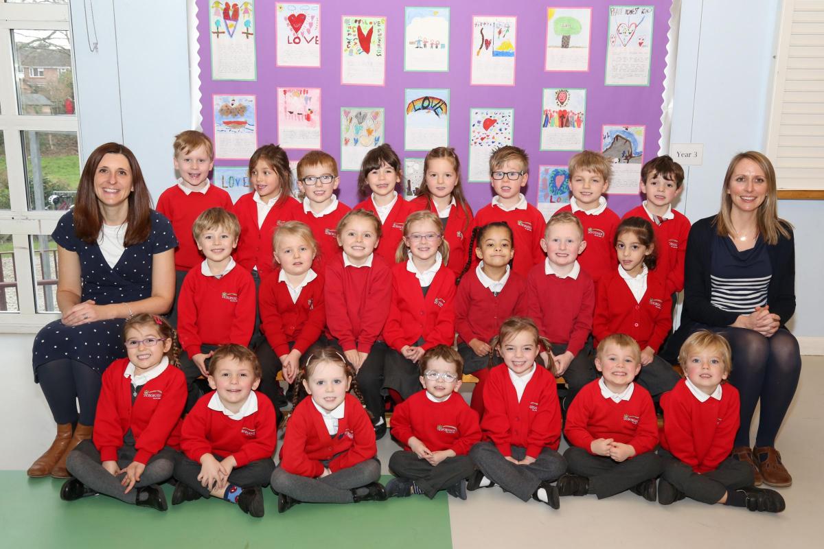 Reception children in Ladybirds class at Stoborough CE  Primary School with teacher Beccy Spicer and TA Sam Nurser.