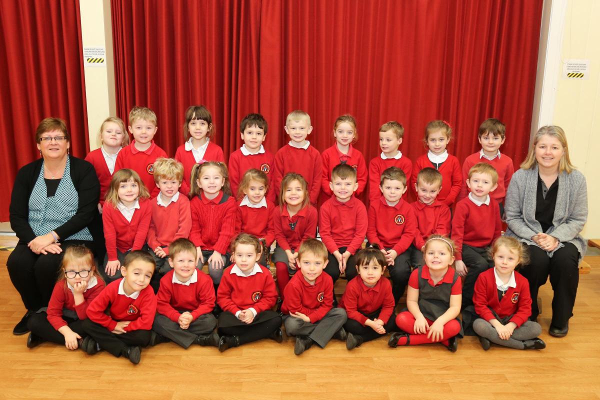 Reception children in Lionfish class at Archbishop Wake CE Primary School with teacher Debbie Darley and TA Sharon Hendry.