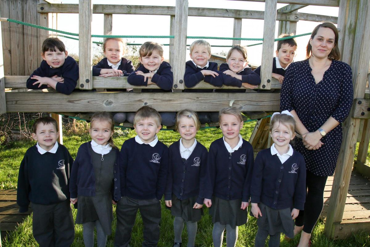 Reception children in Jungle class at Shillingstone C of E Primary School with teacher Nicky Bray.