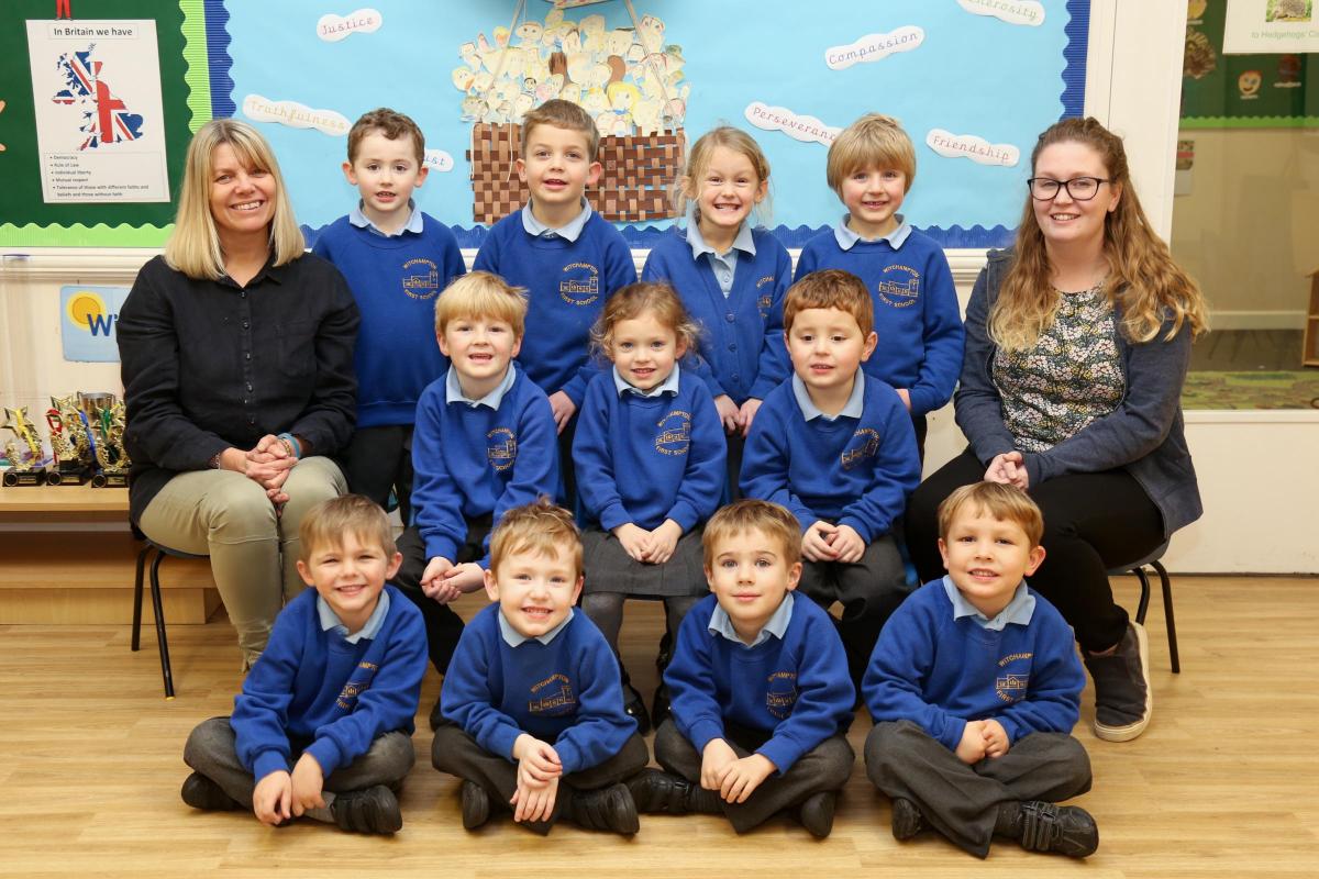 Reception children in Hedgehogs class at Witchampton CE  First School with teachers Rachael Jenkinson and Kirsty Snozwell.